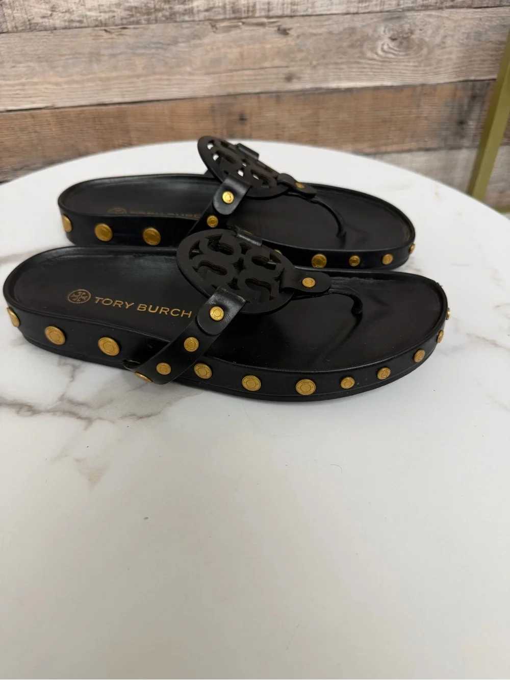 Tory Burch Black Leather Thong Sandals